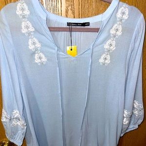 Women’s Doe & Rae long sleeve, pale blue peasant style blouse, size Small. NEW!